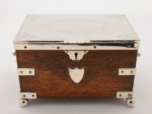 fig 1. Victorian Oak and Silver Plated Tea Caddy