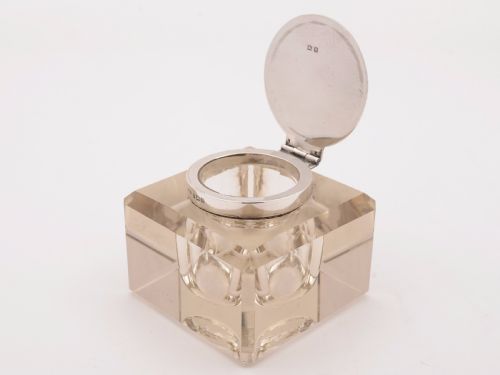 Cut Glass and Silver Topped Ink Pot, Birmingham 1912
