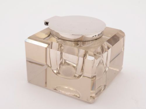 fig 1. Cut Glass and Silver Topped Ink Pot, Birmingham 1912