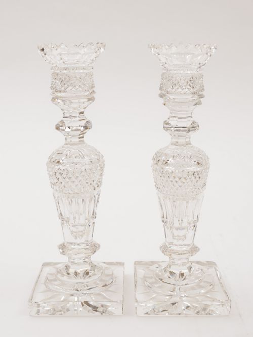 Pair of Edwardian Cut Crystal Candlesticks, Circa 1905