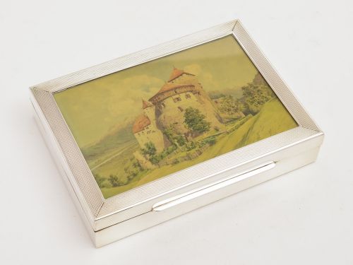 German Silver and Glass Card Box, Circa 1930