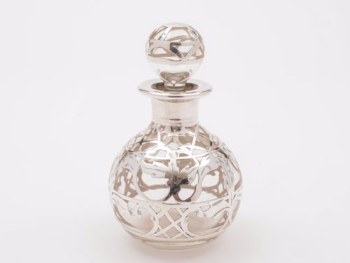 American Glass and Silver Overlay Scent Bottle, Circa 1900