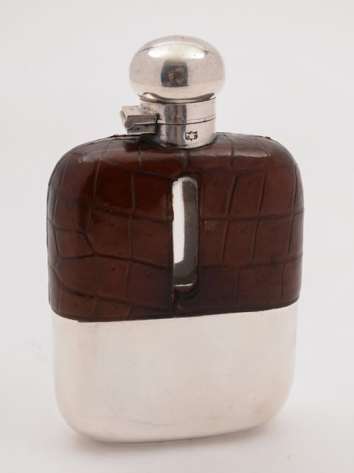 Edwardian Crocodile Covered Hip Flask, Circa 1905
