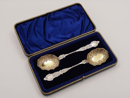 Pair of Victorian Silver Serving Spoons, Sheffield 1892