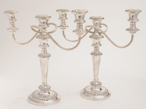 Pair of Metamorphic Silver Plated Candelabras, Circa 1920