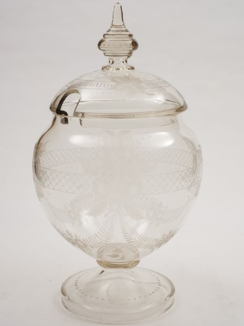 Large Etched Glass Continental Punch Bowl, Circa 1880
