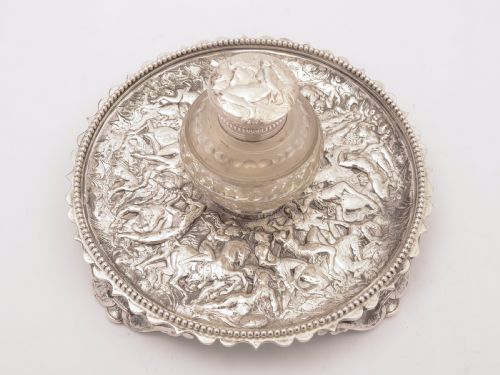 Victorian Silver Plated and Glass Ink Stand, Circa 1880