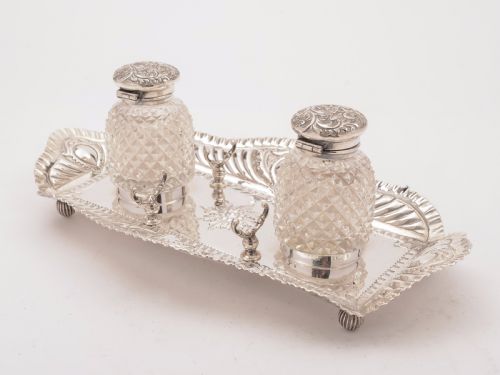 fig 1. Victorian Silver Plated Double Ink Stand, Circa 1890