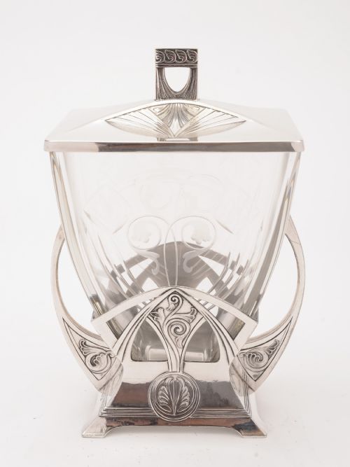 fig 1. WMF Secessionist Pewter Biscuit Box, Circa 1900