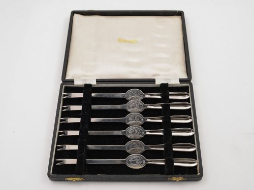 Cased Set of 6 Edwardian Lobster Picks, Circa 1905