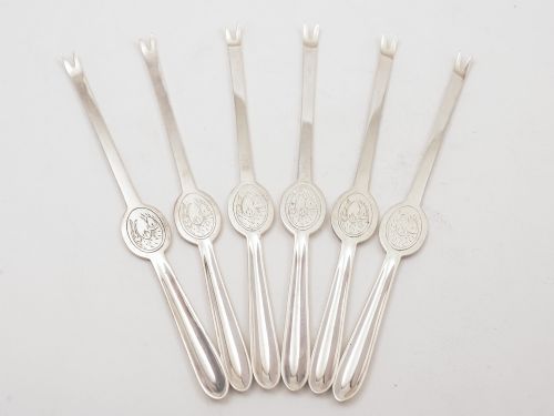 fig 1. Cased Set of 6 Edwardian Lobster Picks, Circa 1905