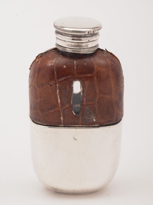 fig 1. Small Victorian Crocodile Skin Covered Flask