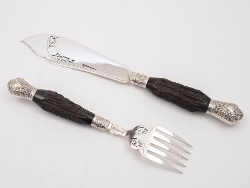 fig 1. Edwardian Antler and Silver Handled Fish Servers