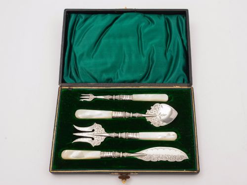 Victorian Cased M.o.p and Silver Serving Set, Birmingham 1896