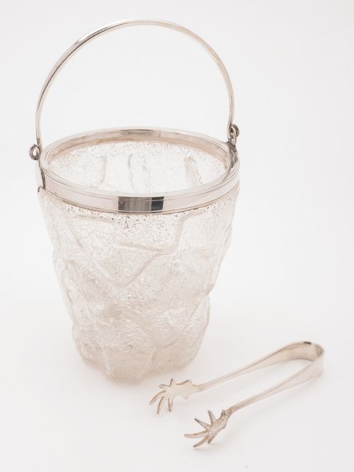Glass and Silver Plated Ice Bucket, Circa 1930
