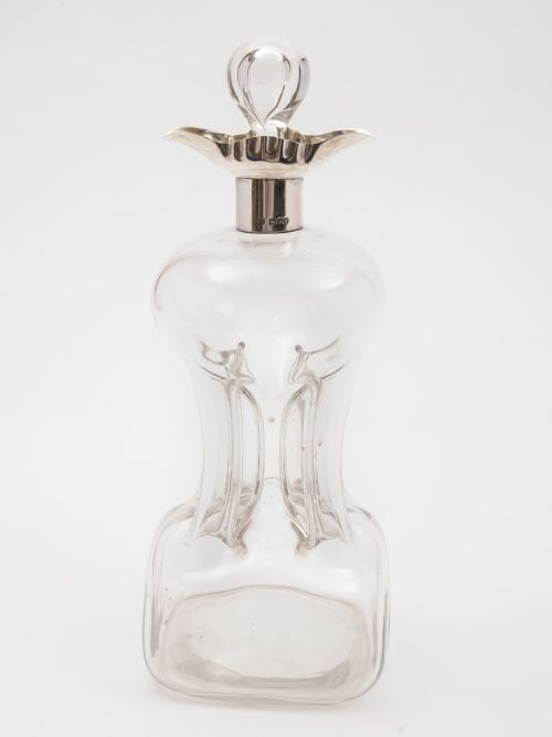 Edwardian Silver Topped Glug Glug Decanter, London 1901