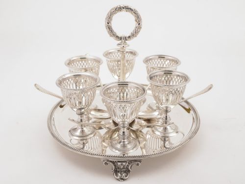 Victorian Elkington 6 Person Egg Cruet, 1861