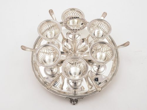 fig 1. Victorian Elkington 6 Person Egg Cruet, 1861