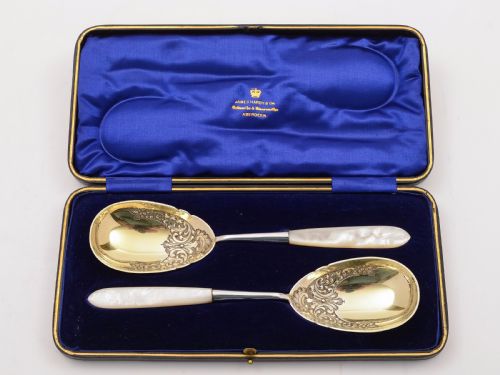 Edwardian Cased Pair of Serving Spoons, Circa 1905