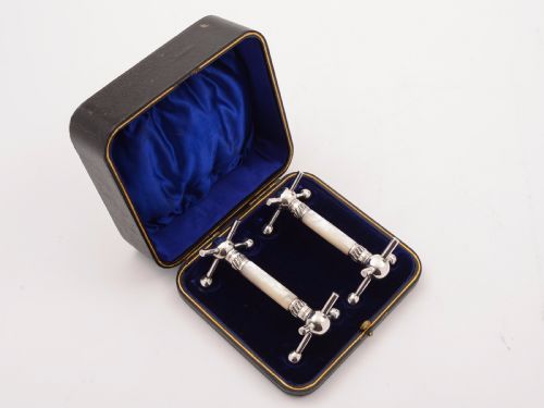 Cased Pair of Edwardian Mother of Pearl Knife Rests, Circa 1905