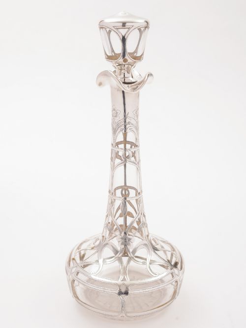 American Art Nouveau Silver Overlay Decanter, Circa 1900