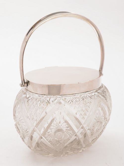Continental Silver Topped Cut Glass Biscuit Box, Circa 1900