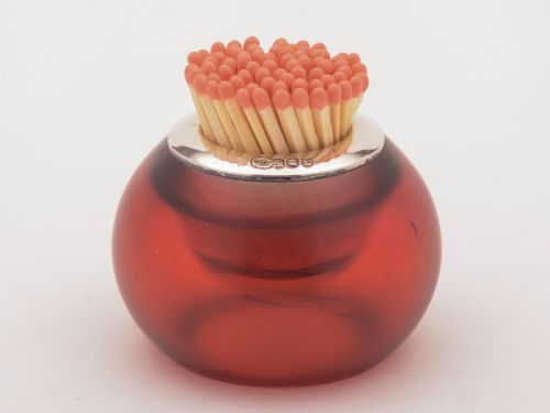 Silver Topped Cranberry Match Striker, Circa 1900
