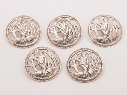 Victorian Set of 5 Silver Buttons, London 1897