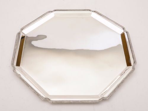 Art Deco Octagonal Silver Plated Tray, Circa 1930