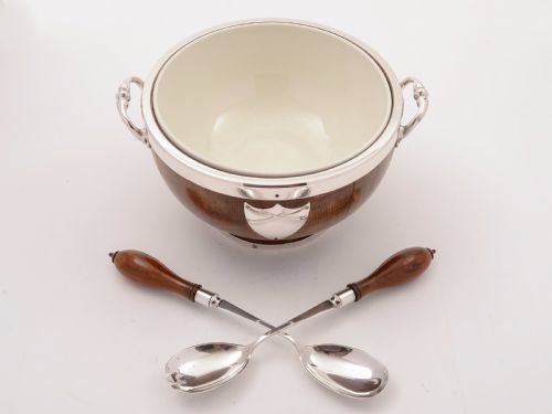 fig 1. Victorian Oak and Silver Plated Salad Bowl, Circa 1890