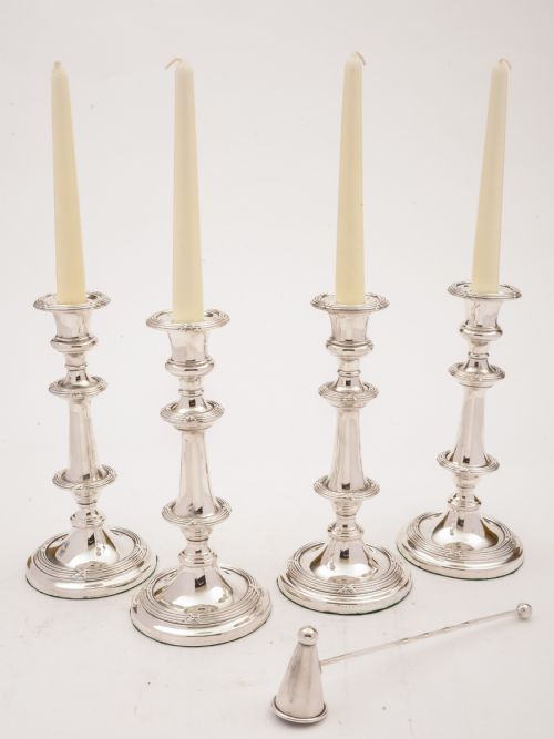 Set of 4 Victorian Candlesticks with Snuffer, Circa 1890