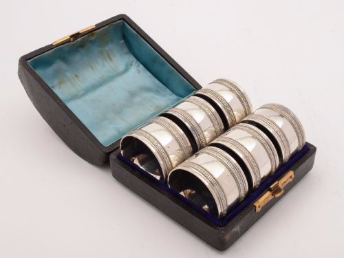 Cased Set of 6 Silver Plated Napkin Rings, Circa 1900