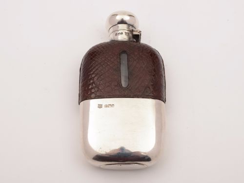 Silver and Crocodile Leather Hip Flask, Sheffield 1903
