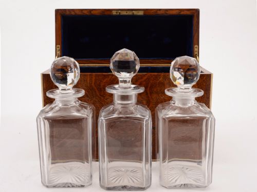 fig 1. Victorian Oak Cased Three Bottle Tantalus, Circa 1880