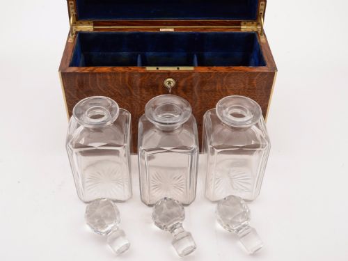 fig 2. Victorian Oak Cased Three Bottle Tantalus, Circa 1880