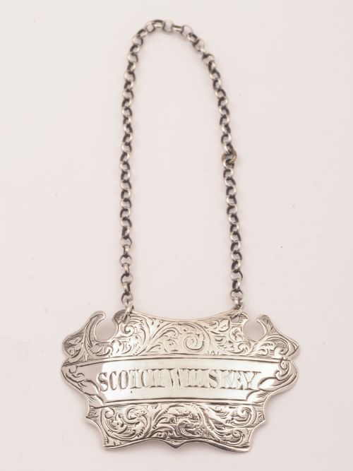 Victorian Silver Scotch Whiskey Decanter Label, Birmingham 1881