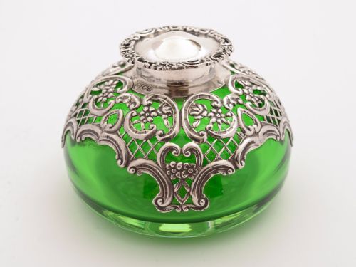 Victorian Silver Topped Ink Pot, London 1896