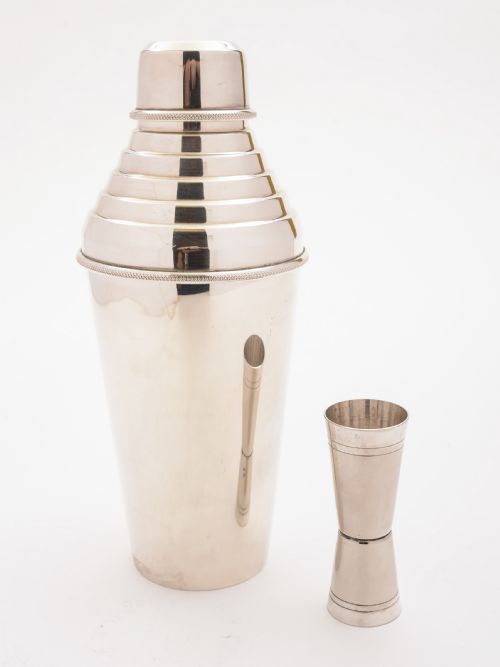 Art Deco Silver Plated Cocktail Shaker with Measure, Circa 1930