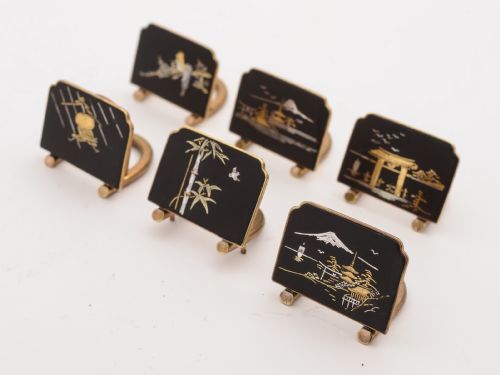 Set of 6 Japanese Komai-style Menu Holders, Circa 1920