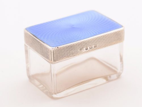 Art Deco Blue Guilloche Enamel-topped Box, Birmingham 1936