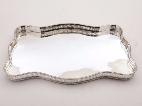 Oblong Silver Plated Gallery Drinks Tray, Circa 1920