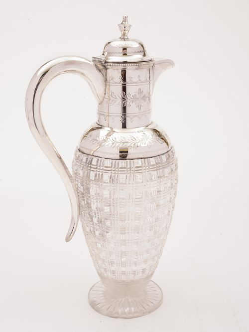 Victorian Cut Glass and Silver Plated Claret Jug, Circa 1880