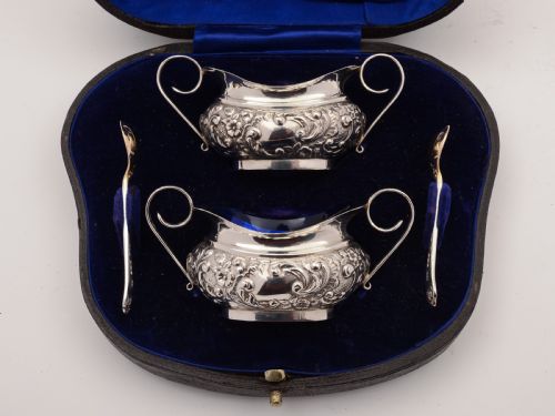 Cased Pair of Edwardian Silver Salts, Sheffield 1902