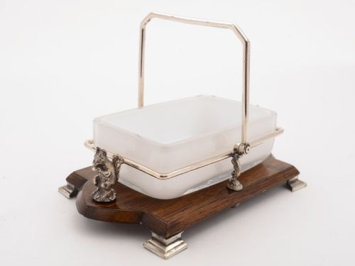Victorian Oak and Silver Plated Nut Dish, Circa 1890
