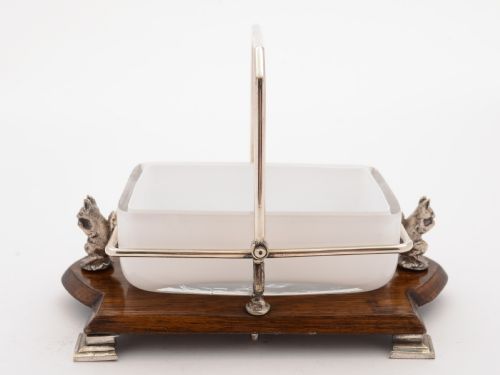 fig 1. Victorian Oak and Silver Plated Nut Dish, Circa 1890