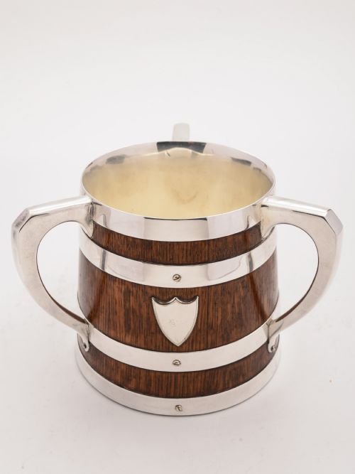 Victorian Oak and Silver Plated Tankard, Circa 1890