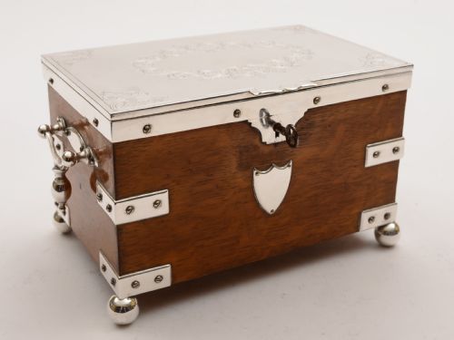 Victorian Oak and Silver Plated Tea Caddy, Circa 1880