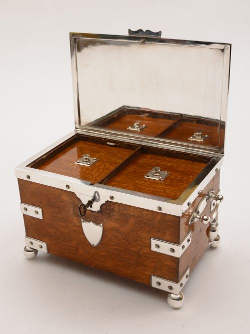fig 1. Victorian Oak and Silver Plated Tea Caddy, Circa 1880