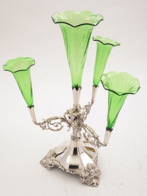Silver Plated and Green Glass Eperne, Circa 1905