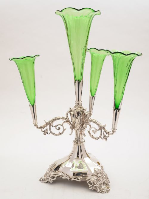 fig 1. Silver Plated and Green Glass Eperne, Circa 1905
